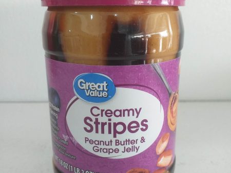 Great Value Creamy Stripes Peanut Butter & Grape Jelly, 18 oz (510g) For Sale