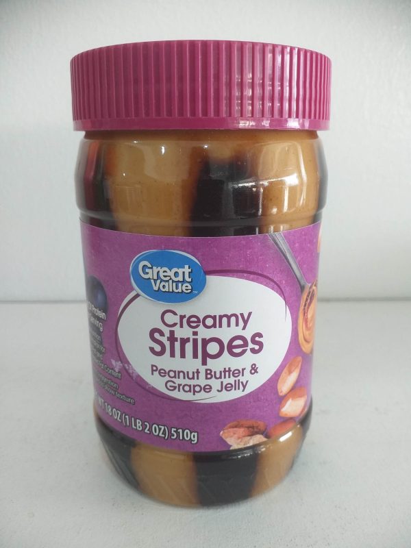 Great Value Creamy Stripes Peanut Butter & Grape Jelly, 18 oz (510g) For Sale