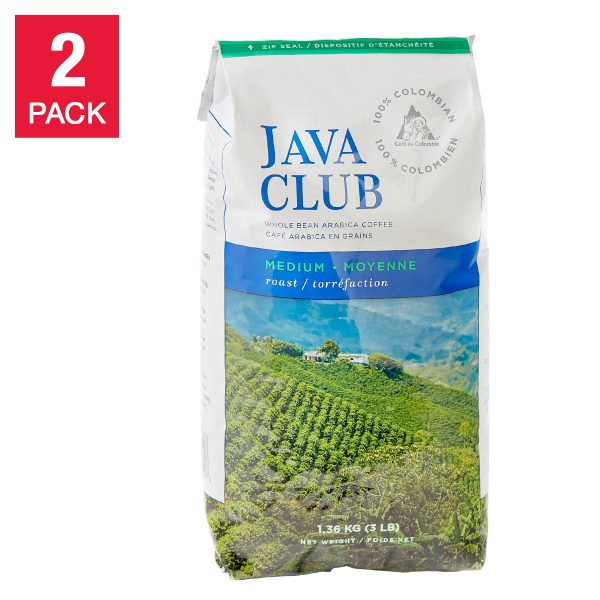 Java Club 100% Colombian Whole Bean Arabica Coffee, 2-pack Hot on Sale