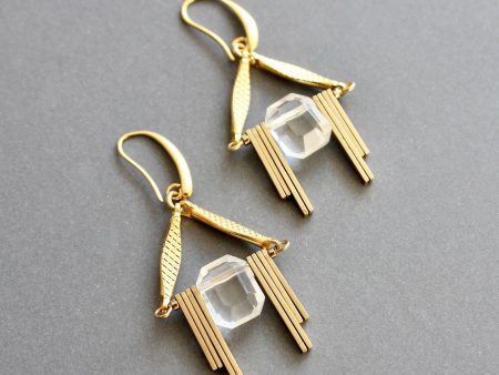 Acrylic & Brass Art Deco Earrings For Sale