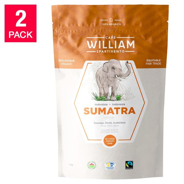 William Spartivento Sumatra Medium-Dark Roast Fair Trade and Organic Whole Bean Coffee, 2-pack For Discount