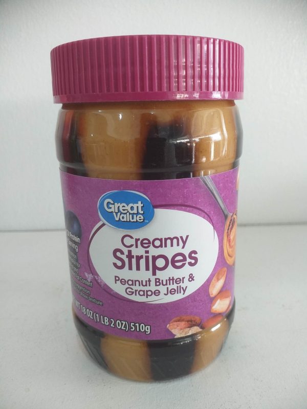 Great Value Creamy Stripes Peanut Butter & Grape Jelly, 18 oz (510g) For Sale