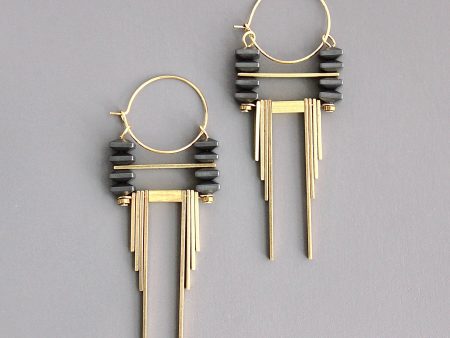 Deco Hematite & Brass Hoop Earrings Fashion