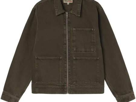 Stussy Denim Zip Work Jacket - Olive Cheap