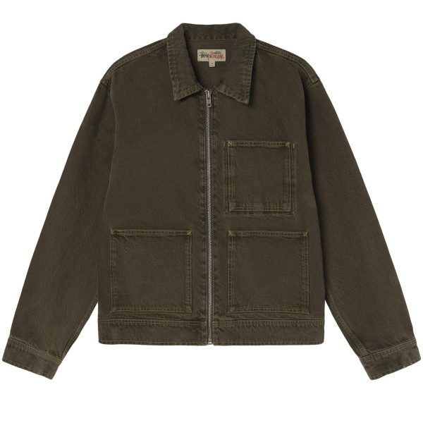 Stussy Denim Zip Work Jacket - Olive Cheap