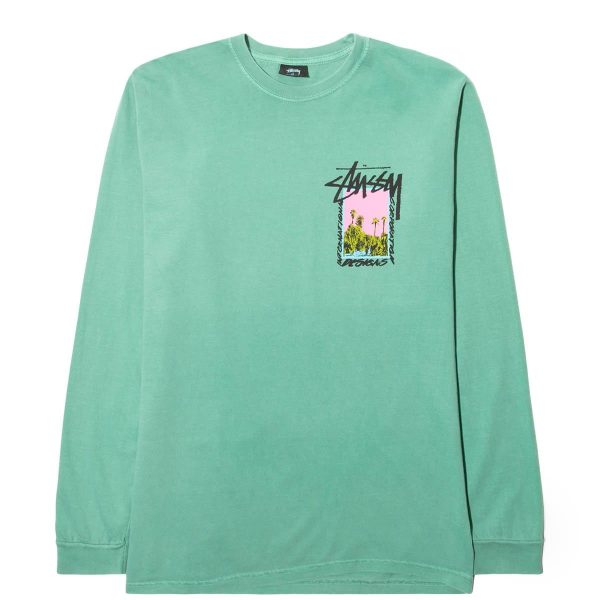 Stussy Palm Desert Pigment Dyed LS Tee - Moss Hot on Sale