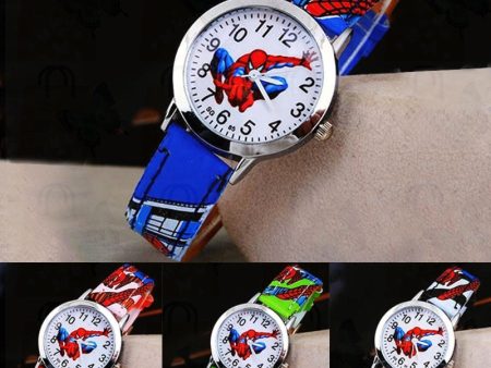 Children s Cartoon Watch Spiderman Leather Strap Quartz Watch on Sale