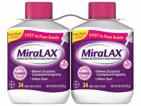 MiraLAX Powder Laxative 20 oz 2 Pack, 68 Doses For Cheap