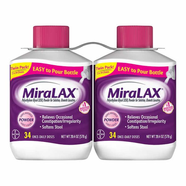 MiraLAX Powder Laxative 20 oz 2 Pack, 68 Doses For Cheap