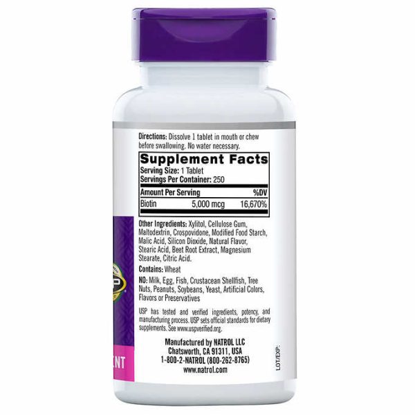 Natrol Biotin 5000mcg Fast Dissolve, 250 Tablets Online Hot Sale