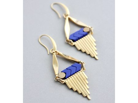 Blue & Brass Fringe Earrings Cheap