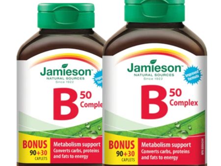 2 x Jamieson Vitamin B Complex, 50 mg, 90+30 Caplets Bundle Sale