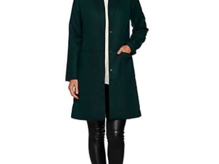 H by Halston Knee Length Snap Front Coat with Notch Colla, Size 10, Dark Emerald Online Hot Sale