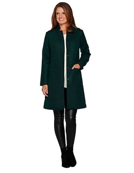 H by Halston Knee Length Snap Front Coat with Notch Colla, Size 10, Dark Emerald Online Hot Sale