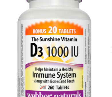 【clearance】Webber Naturals D3 1000 IU, 260 tablets, Bonus size  EXP：10 2027 For Cheap