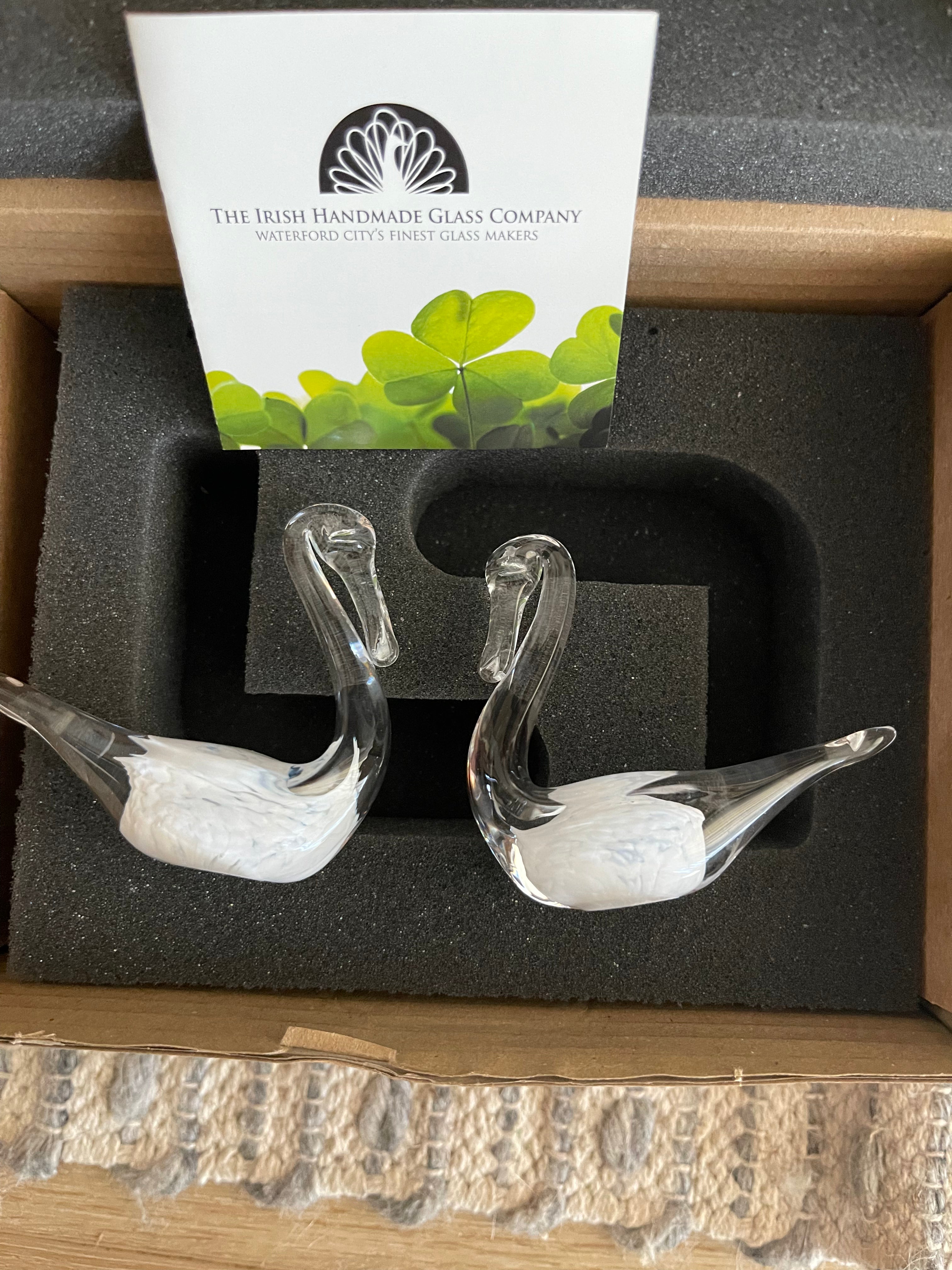 Irish Handmade Glass Company Set of 2 Swan Figurines White For Cheap