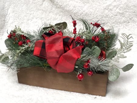 Cedar & Pine Centerpiece w  Ornaments and Ribbon by Valerie Red Black, Cheap