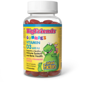 Natural Factors Big Friends Vitamin D3 600 IU, Natural Strawberry Flavour,  60 Gummies Hot on Sale