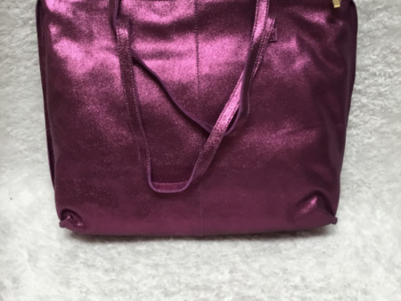 G.I.L.I. Metallic Leather Zip Top Tote Aubergine Color For Discount