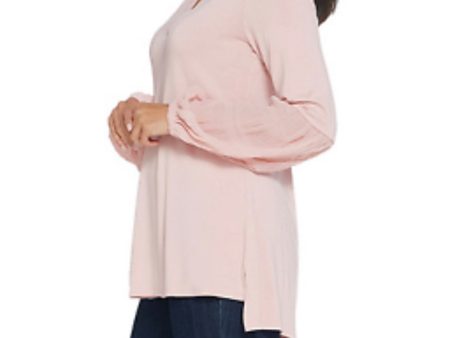 H by Halston Knit Top with Chiffon Blouson go Sleeves Ballet Pink	XX-Small on Sale