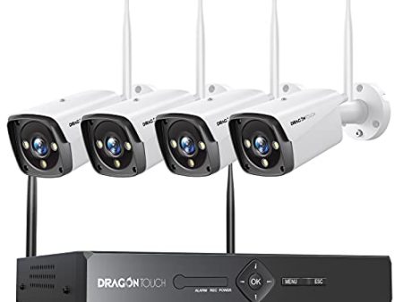 3MP Security Camera Outdoor, Dragon Touch 8CH NVR 4pcs Wireless Security Cameras System with Color Night Vision, Cameras for Home Security, AI Human Detection, Remote Access, Waterproof, No Hard Disk For Cheap