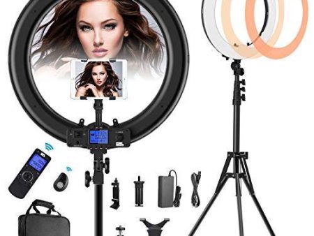 Ring Light with Wireless Remote and iPad Holder, Pixel 19  Bi-Color LCD Display Ring Light with Stand and Selfie Remote, 55W 3000-5800K CRI≥97 Light Ring for Live Stream Self-Portrait Video Shooting on Sale