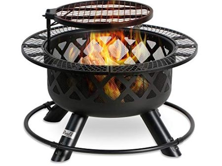 BALI OUTDOORS Wood Burning Fire Pit Backyard with Cooking Grill, 32in, Black, 24in For Cheap