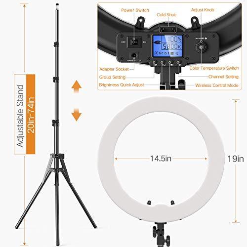 Ring Light with Wireless Remote and iPad Holder, Pixel 19  Bi-Color LCD Display Ring Light with Stand and Selfie Remote, 55W 3000-5800K CRI≥97 Light Ring for Live Stream Self-Portrait Video Shooting on Sale