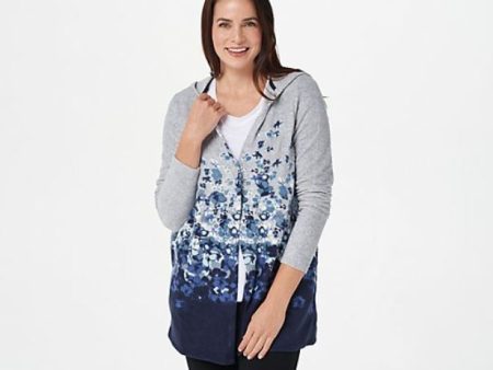 Cuddl Duds Fleecewear Stretch Floral Dip-Dye Hooded Wrap Medium Navy Grey For Discount