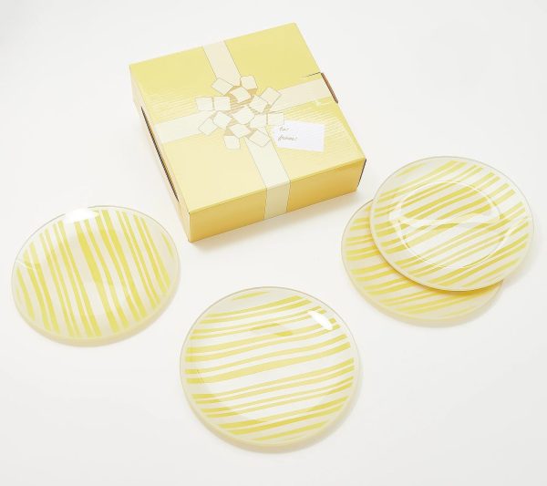 Temp-tations Stripe Set of (4) 8  Glass Plates Gold, on Sale