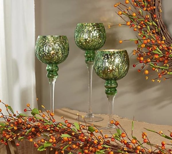 Set of 3 Illuminated Glass Goblets w  Leaf Pattern by Valerie Sage, on Sale