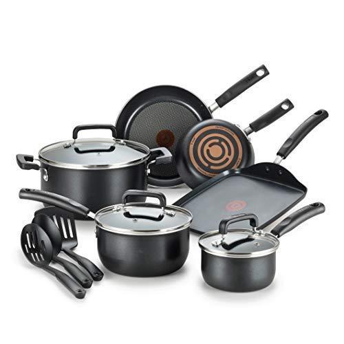 T-fal Signature Nonstick Dishwasher Safe Cookware Set, 12-Piece, Black Fashion