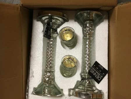 Dennis Basso Set of 2 Mercury Glass Candlesticks 12.5  Silver Color Fashion