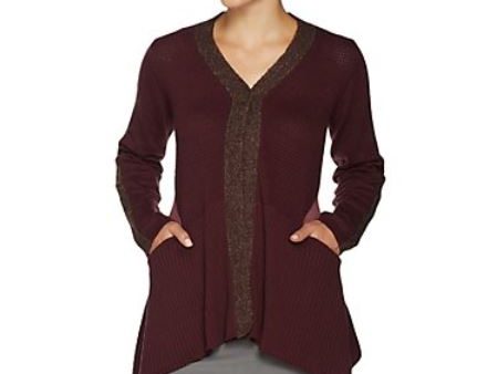 LOGO by Lori Goldstein Mixed Gauge Colorblock Cardigan X-Large	Vintage Mauve Online Hot Sale