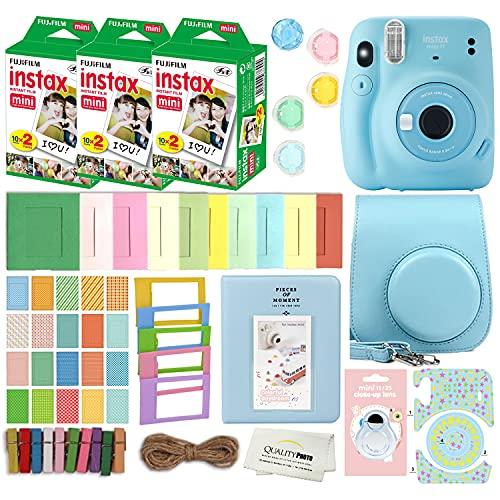 Fujifilm Instax Mini 11 Instant Camera with Case, 60 Fuji Films, Decoration Stickers, Frames, Photo Album and More Accessory kit (Sky Blue) Cheap