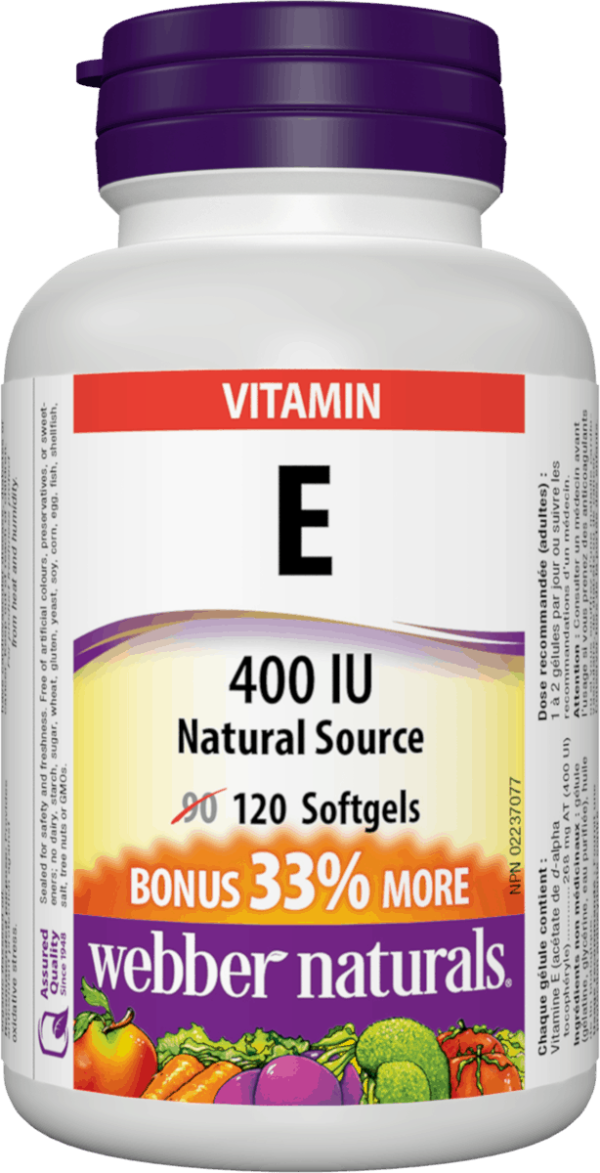 Webber Naturals Vitamin E 400 IU, 120 Softgels Bonus Discount