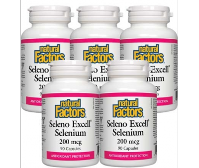 5 x Natural Factors SelenoExcell™ Selenium 200mcg, 90 capsules Bundle Hot on Sale