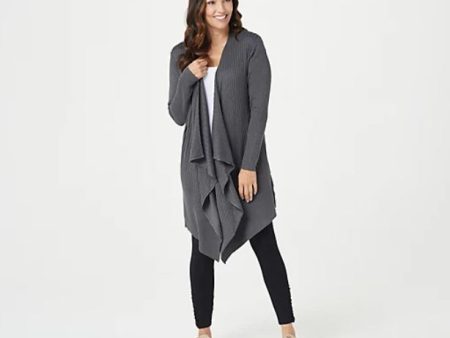 zuda Ecovero Open Front Cardigan with Rib Detail Size 1X Iron Sale