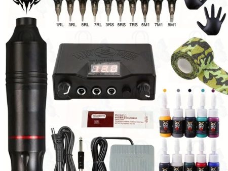 Tattoo Machine Kits Tattoo Power Supply Rotary Pen With Cartridges Needles Online now