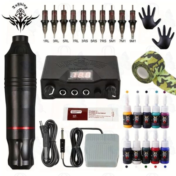 Tattoo Machine Kits Tattoo Power Supply Rotary Pen With Cartridges Needles Online now