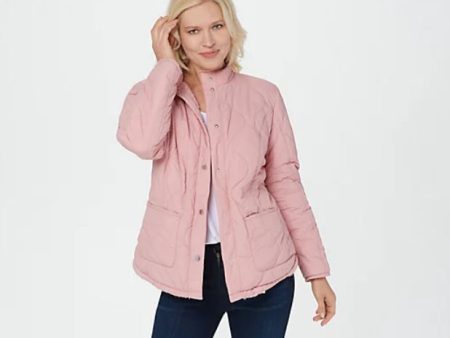 Isaac Mizrahi Live! Reversible Quilted to Sherpa Jacket X-Large Dusty Pink Supply