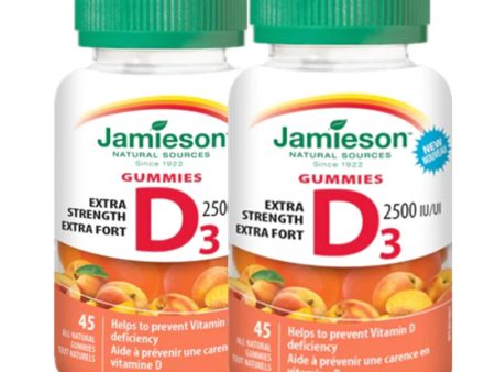 2 x Jamieson Vitamin D3 Ex Strength 2,500 IU Gummy, 45 gummies Bundle For Cheap