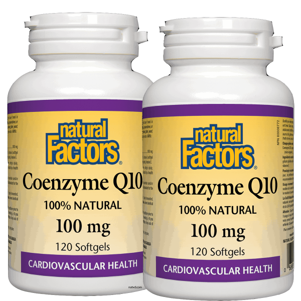 2 x Natural Factors Coenzyme Q10, 100 mg, 120 softgels Bundle For Sale