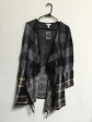 Isaac Mizrahi Live! Mixed Plaid Fringe Trim Open Front Cardigan Sweater Supply