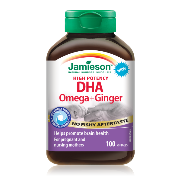 Jamieson High Potency Prenatal DHA Omega 3 + Ginger, 100 softgels Online Sale