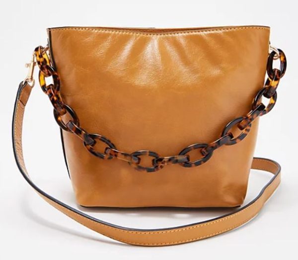 Vince Camuto Leather Bucket Bag with Chain Strap - Ivy Nero, For Sale