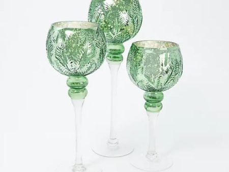 Set of 3 Illuminated Glass Goblets w  Leaf Pattern by Valerie Sage, on Sale