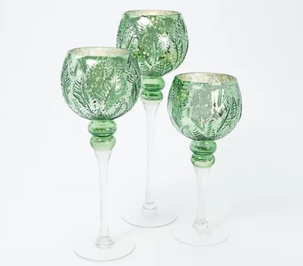 Set of 3 Illuminated Glass Goblets w  Leaf Pattern by Valerie Sage, on Sale