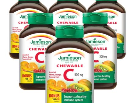 6 x Jamieson Chewable Vitamin C, Assoretd Flavours (Cherry, Tropical and Tangy Orange ) , 500 mg, 120 tabs Bundle Online