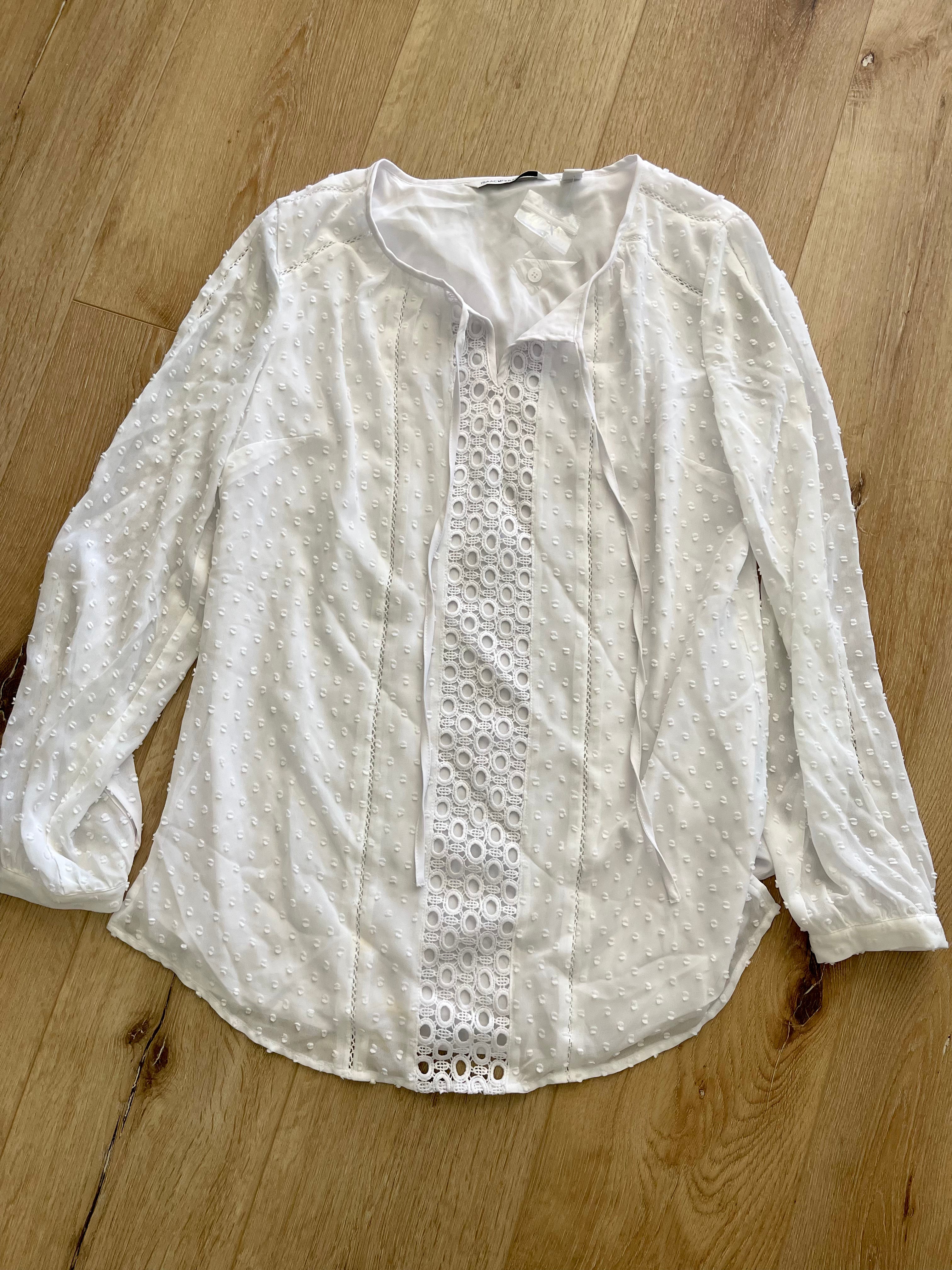 Isaac Mizrahi Live! Swiss Dot Woven Peasant Blouse Bright ***White Size 2 Online Hot Sale